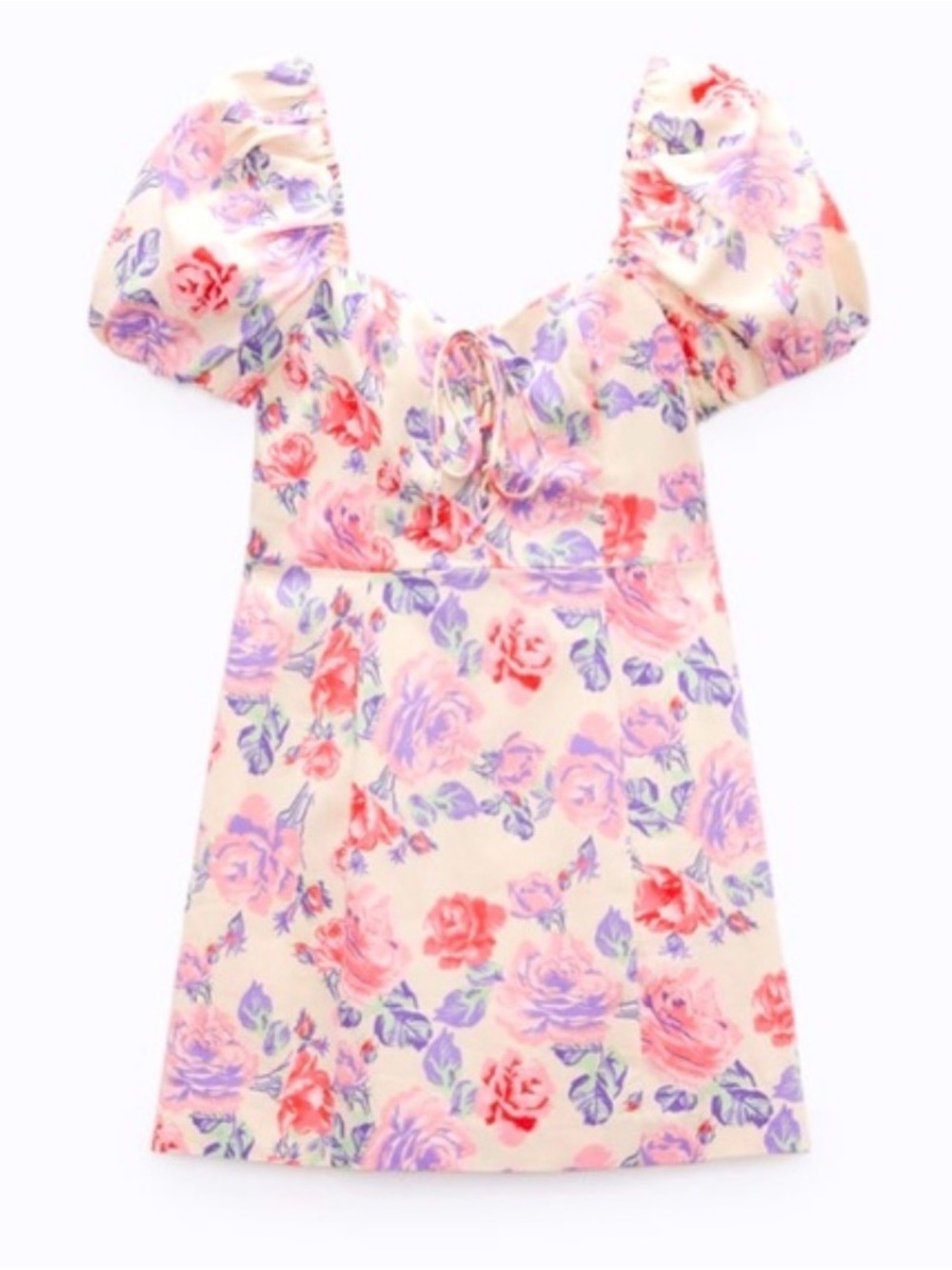 Zara Cream Floral Dress with Pink & Purple Roses